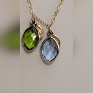 16"  Gold Necklace with Peridot and Alexaderite Pendants. 1/20 14kt Gold